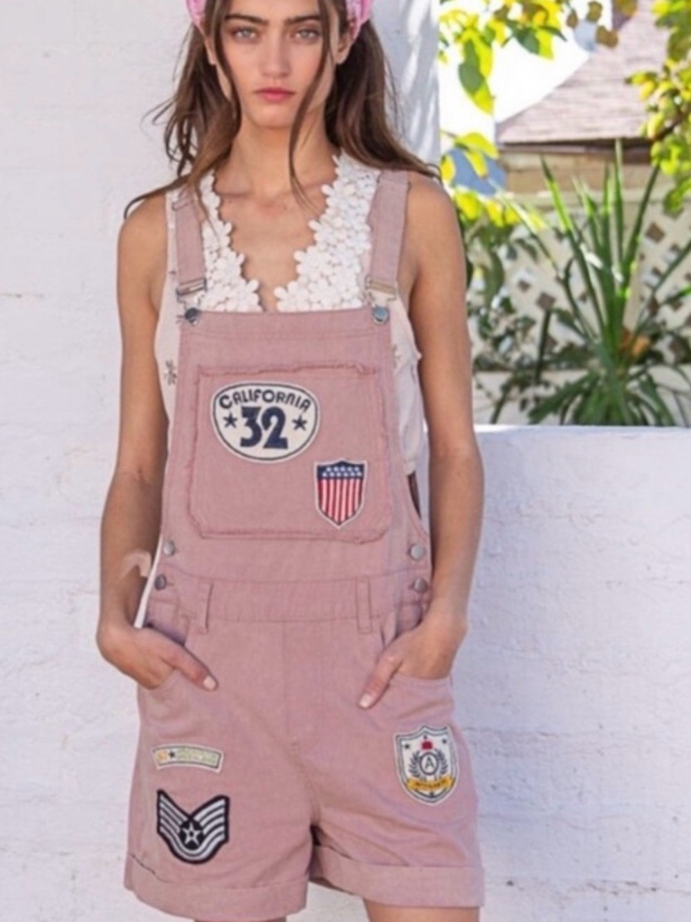 POL Pink Patchwork Short Overalls P2P 18’ NWOT